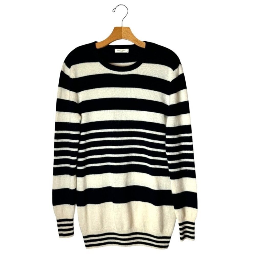 Equipment Cashmere Striped Sweater Women Small Black Ivory Knit Quiet Luxury